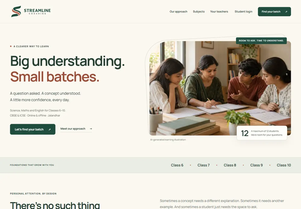 Streamline Coaching public website homepage